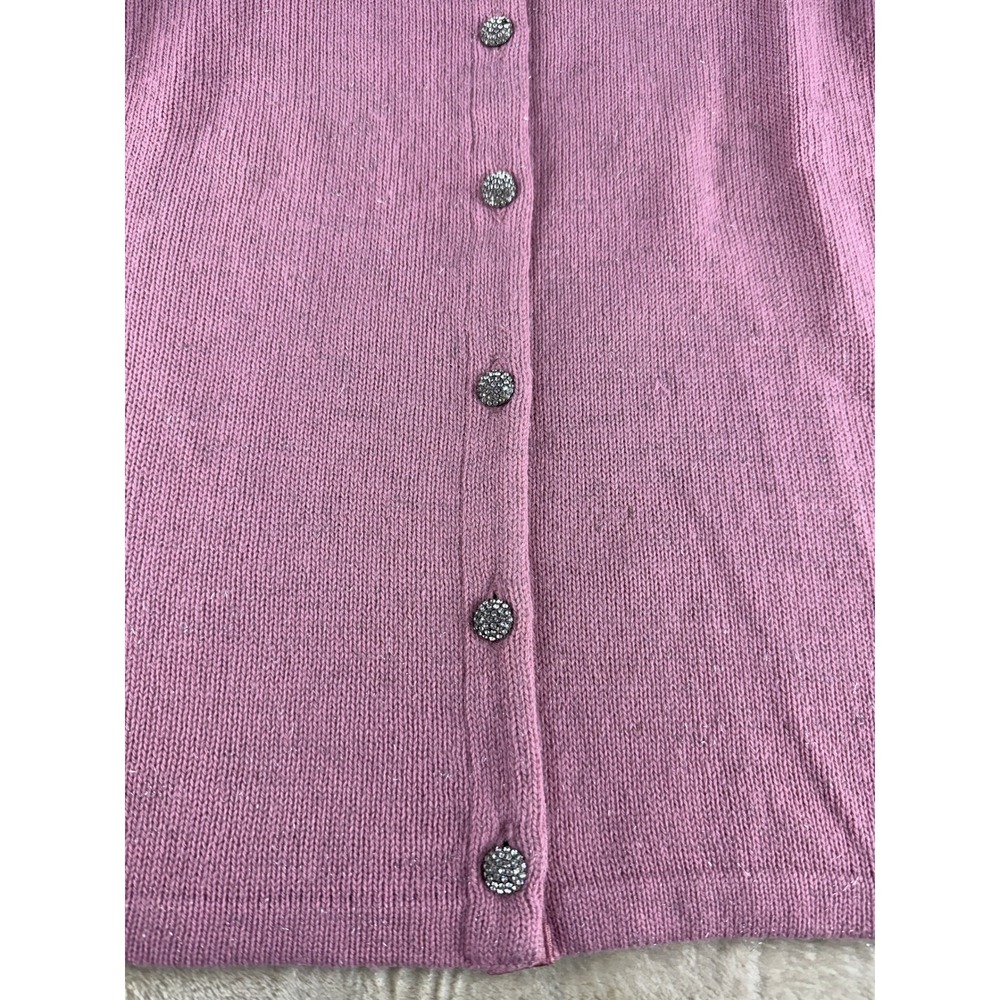 Nordstrom Pink Beaded Floral Cardigan Sweater Metallic Shimmer Rhinestone Large - Picture 17 of 17